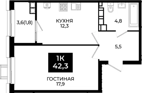 Планировка 1-к.кв