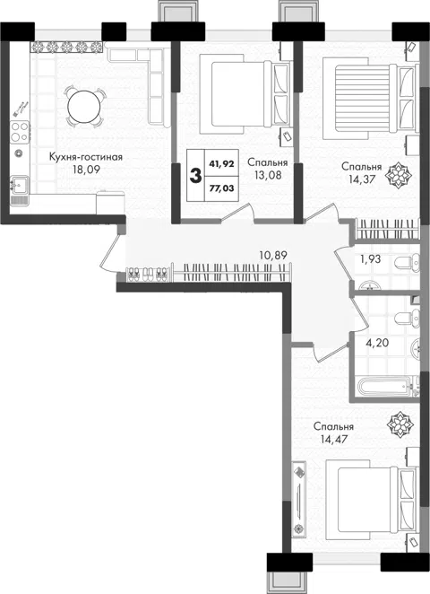 Планировка 4Е-к.кв