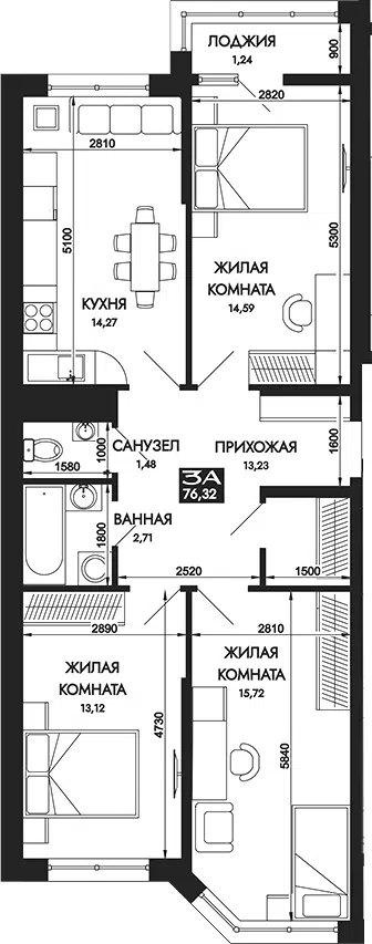 Планировка 3-к.кв