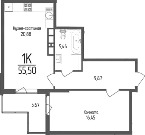 Планировка 1-к.кв