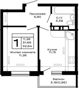 Планировка 1-к.кв