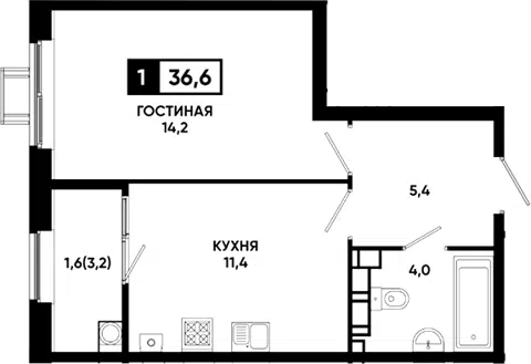 Планировка 1-к.кв
