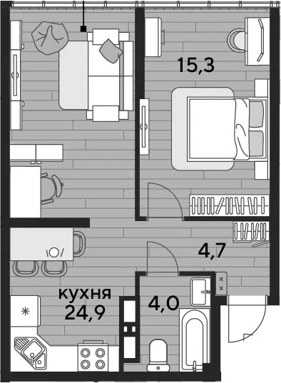 Планировка 1-к.кв