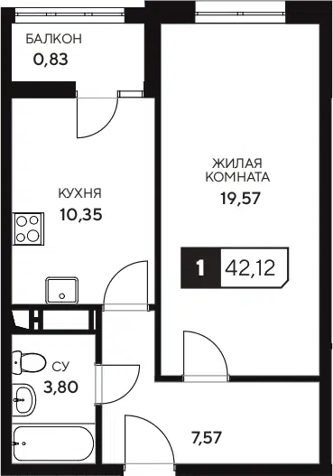 Планировка 1-к.кв