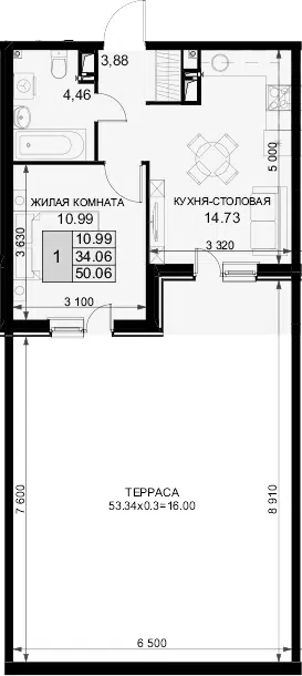 Планировка 1-к.кв