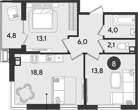 Планировка 3Е-к.кв