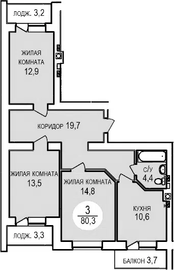 Планировка 3-к.кв