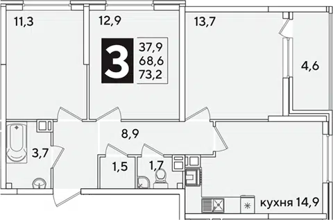 Планировка 3-к.кв
