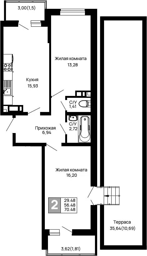 Планировка 2-к.кв