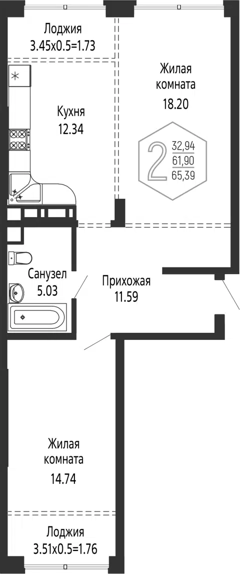 Планировка 2-к.кв