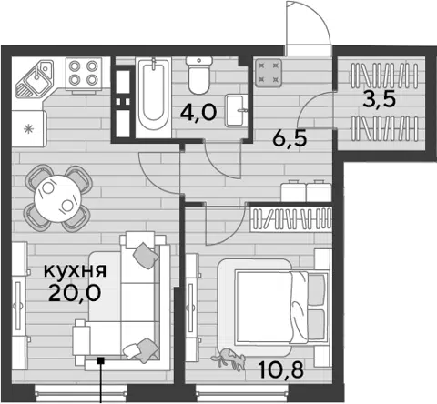 Планировка 1-к.кв