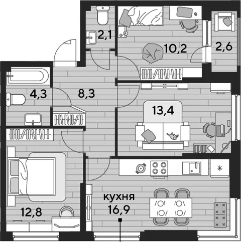 Планировка 3-к.кв