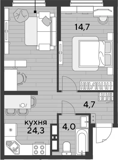 Планировка 1-к.кв