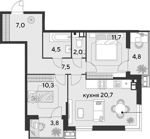 Планировка 3Е-к.кв