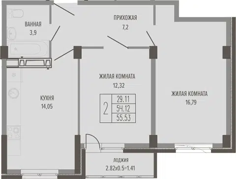 Планировка 2-к.кв