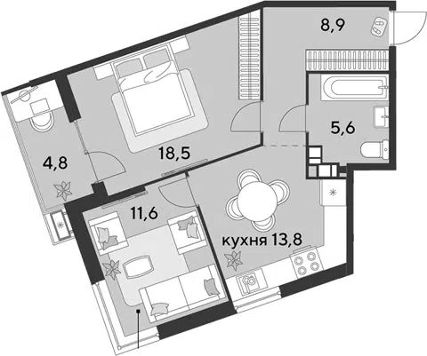 Планировка 2-к.кв