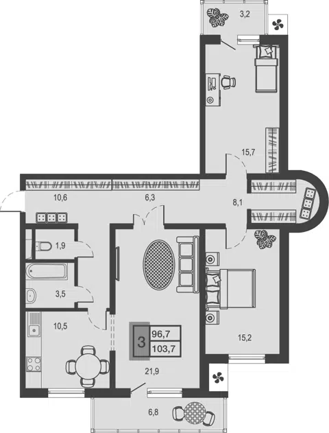 Планировка 3-к.кв