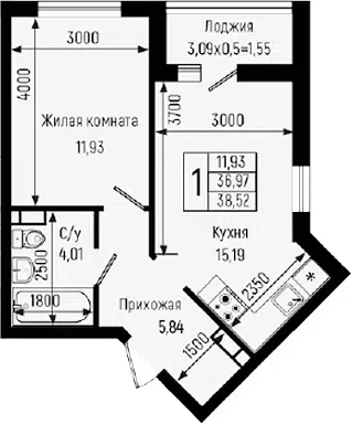 Планировка 1-к.кв