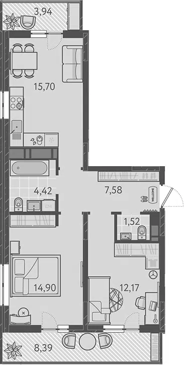 Планировка 3Е-к.кв