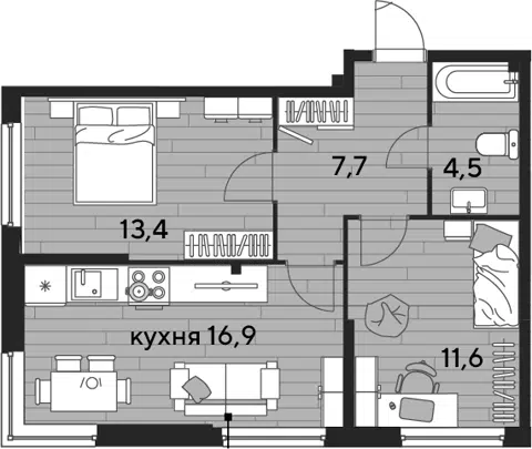 Планировка 2-к.кв