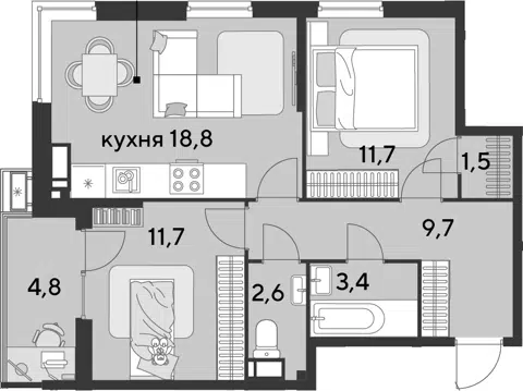 Планировка 3Е-к.кв
