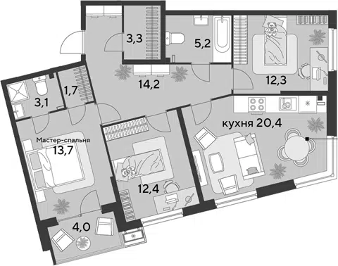 Планировка 4Е-к.кв