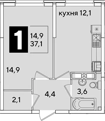 Планировка 1-к.кв