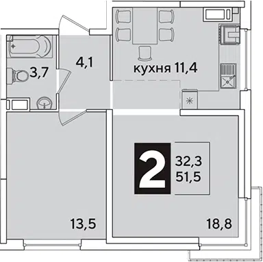 Планировка 2-к.кв
