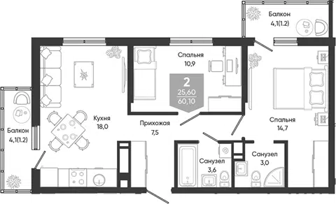 Планировка 3Е-к.кв