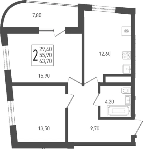 Планировка 2-к.кв