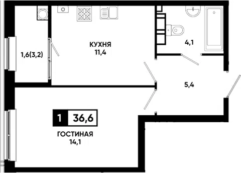 Планировка 1-к.кв