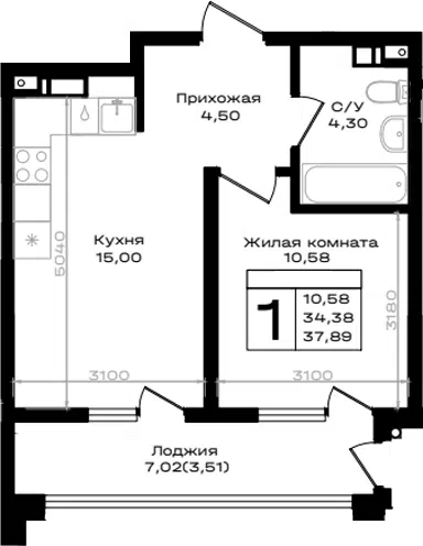 Планировка: 1-к.кв