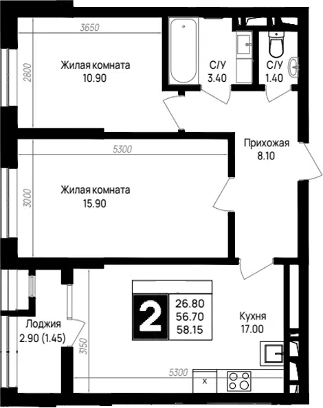 Планировка 2-к.кв