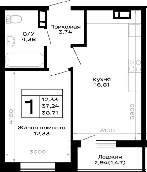 Планировка 1-к.кв