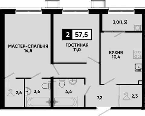 Планировка 2-к.кв