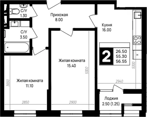 Планировка 2-к.кв