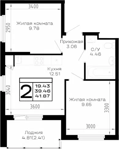 Планировка 2-к.кв
