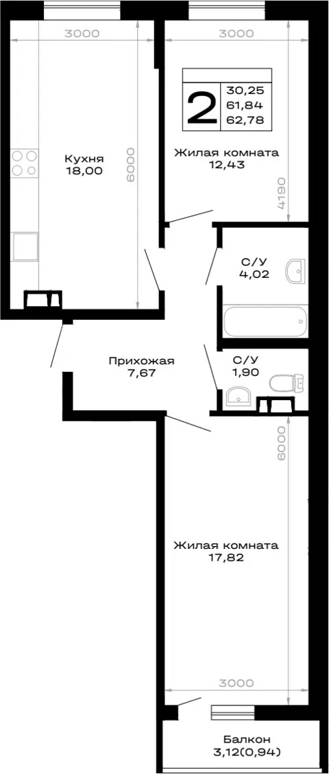 Планировка 2-к.кв