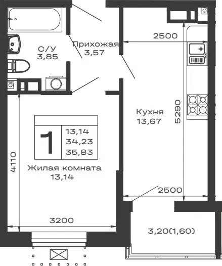 Планировка 1-к.кв