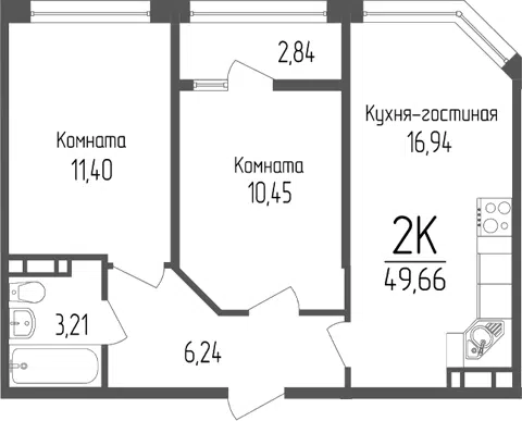 Планировка: 2-к.кв