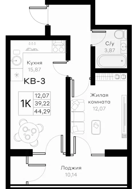 Планировка 1-к.кв