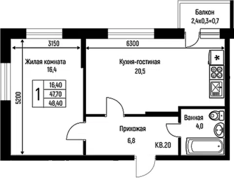 Планировка 2Е-к.кв