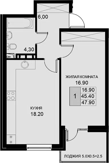 Планировка 1-к.кв