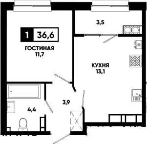 Планировка 1-к.кв