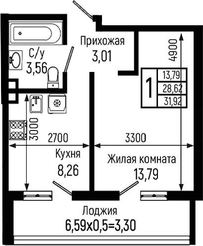 Планировка 1-к.кв