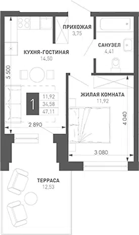 Планировка 1-к.кв