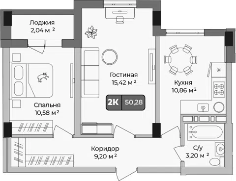 Планировка 2-к.кв