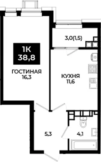 Планировка 1-к.кв