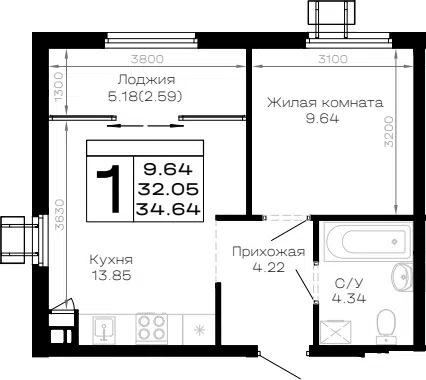 Планировка 1-к.кв