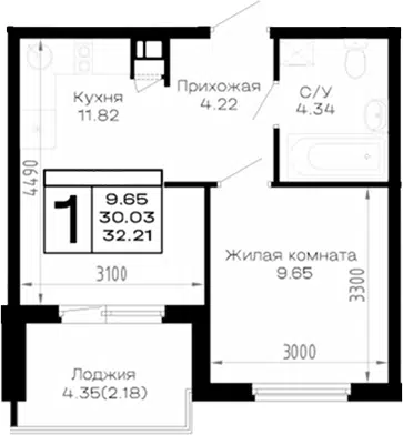 Планировка 1-к.кв